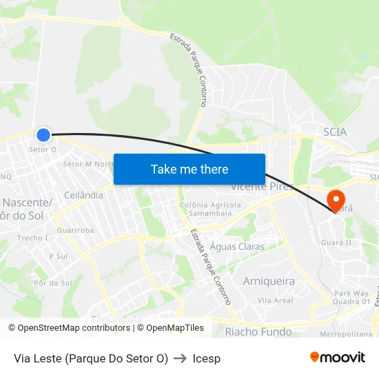 Via Leste (Parque Do Setor O) to Icesp map