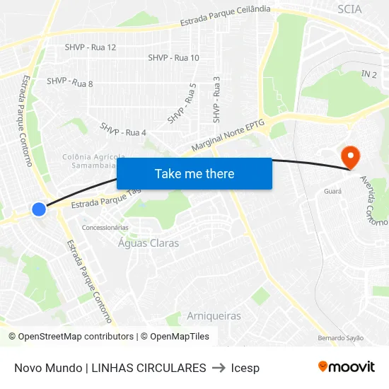 Novo Mundo | LINHAS CIRCULARES to Icesp map