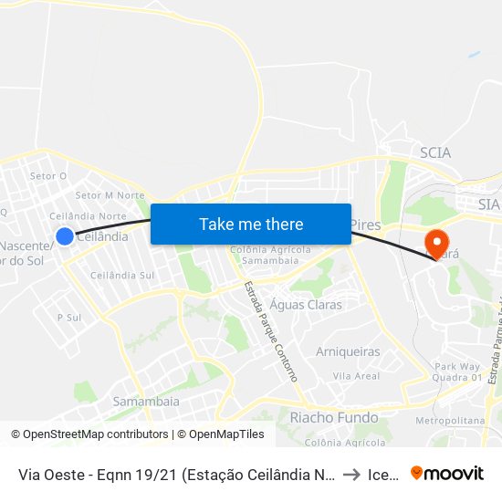 Via Oeste - Eqnn 19/21 (Estação Ceilândia Norte) to Icesp map