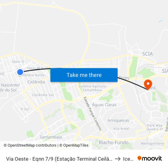 Via Oeste - Eqnn 7/9 (Estação Terminal Ceilândia) to Icesp map