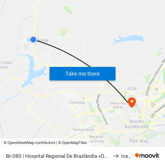 Br-080 | Hospital Regional De Brazlândia «Oposto» to Icesp map