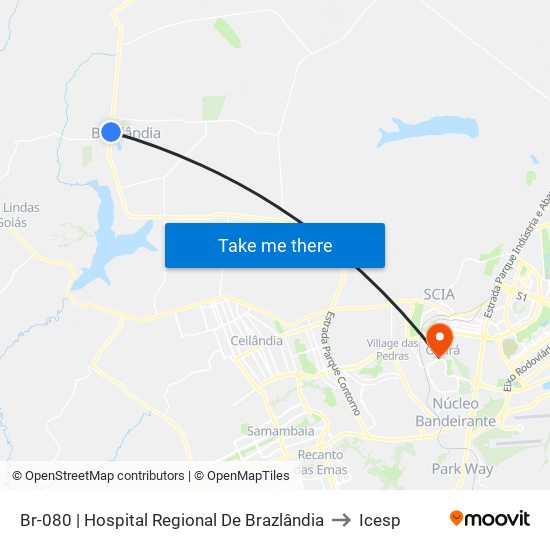 Br-080 | Hospital Regional De Brazlândia to Icesp map