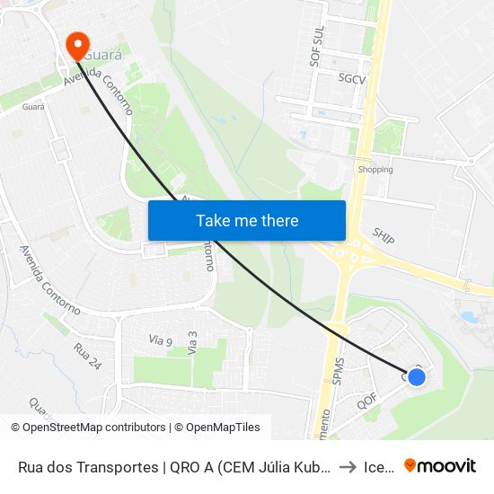 Rua dos Transportes | QRO A (CEM Júlia Kubitschek) to Icesp map