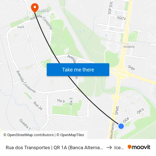 Rua dos Transportes | QR 1A (Banca Alternativa) to Icesp map