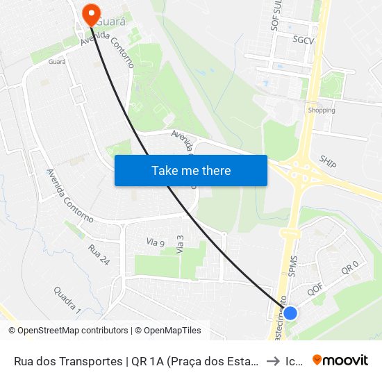 Rua dos Transportes | QR 1A (Praça dos Estados / TremBaum) to Icesp map