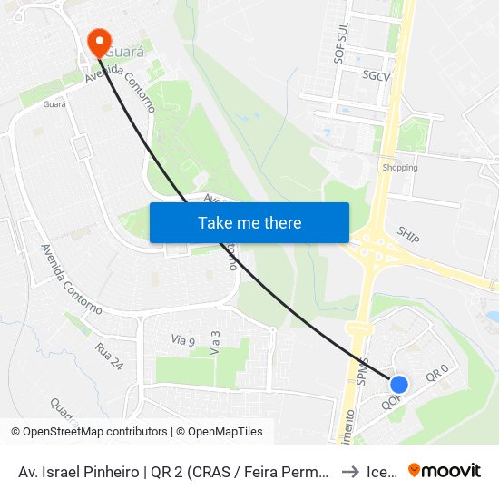 Av. Israel Pinheiro | QR 2 (CRAS / Feira Permanente) to Icesp map