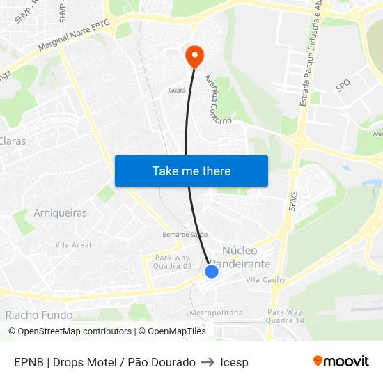 EPNB | Drops Motel / Pão Dourado to Icesp map
