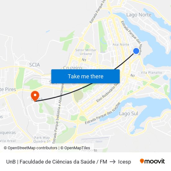 UnB | Faculdade de Ciências da Saúde / FM to Icesp map