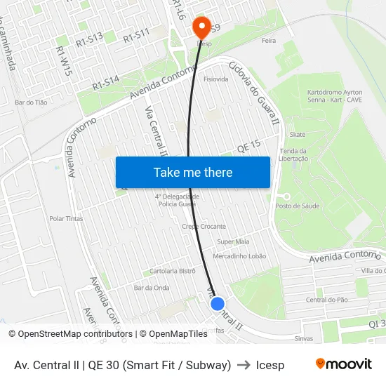 Av. Central ll | QE 30 (Smart Fit / Subway) to Icesp map