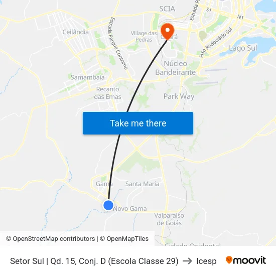 Setor Sul | Qd. 15, Conj. D (Escola Classe 29) to Icesp map