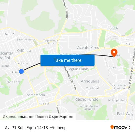 Av. P1 Sul - Eqnp 14/18 to Icesp map