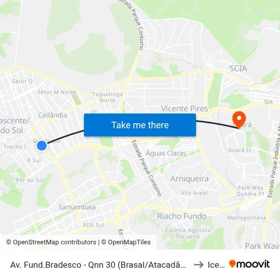 Av. Fund.Bradesco - Qnn 30 (Brasal/Atacadão Dia A Dia) to Icesp map