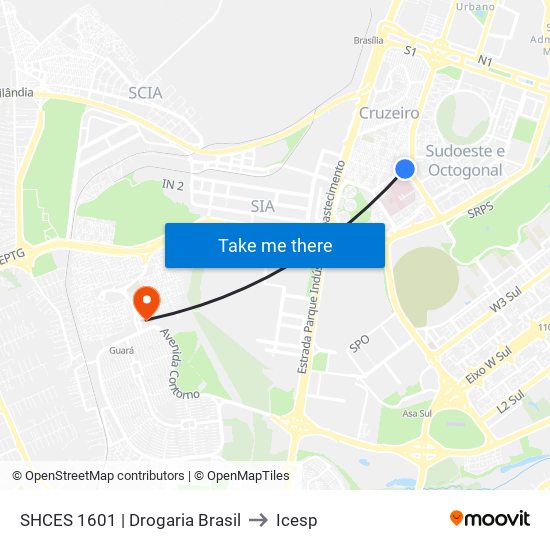 SHCES 1601 | Drogaria Brasil to Icesp map