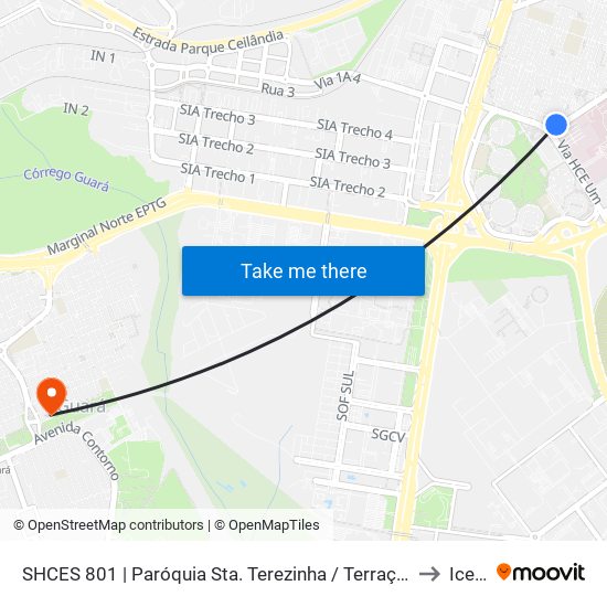 SHCES 801 | Paróquia Sta. Terezinha / Terraço Shopping to Icesp map