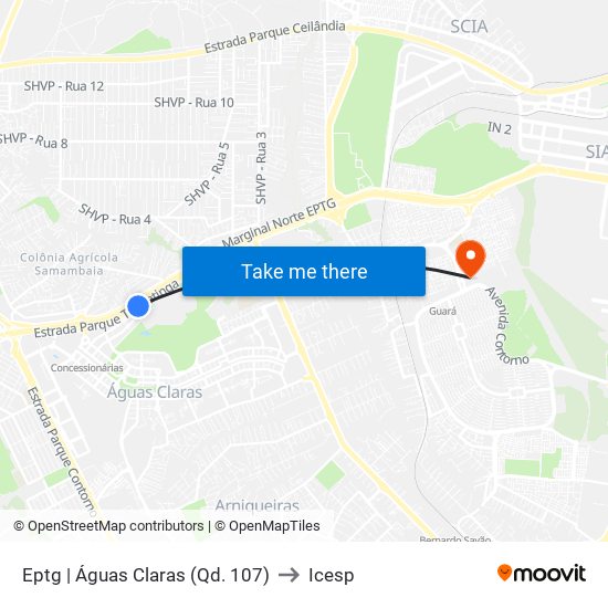 Eptg | Águas Claras (Qd. 107) to Icesp map