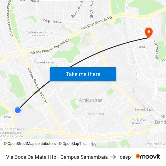Via Boca Da Mata | Ifb - Campus Samambaia to Icesp map