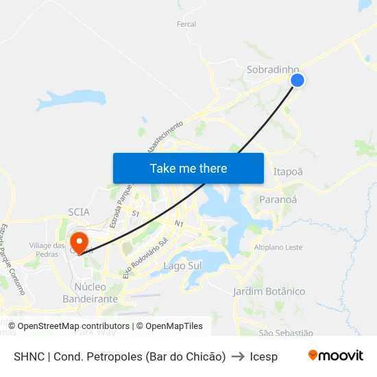 SHNC | Cond. Petropoles (Bar do Chicão) to Icesp map
