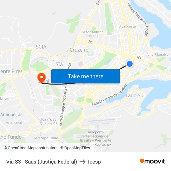 Via S3 | Saus (Justiça Federal) to Icesp map