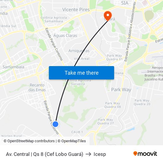 Av. Central | Qs 8 (Cef Lobo Guará) to Icesp map