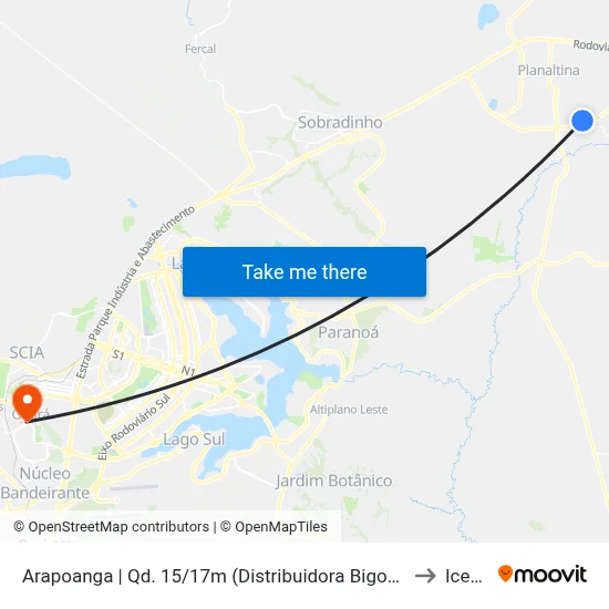 Arapoanga | Qd. 15/17m (Distribuidora Bigode) to Icesp map