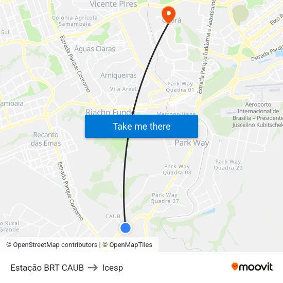 Estação BRT CAUB to Icesp map
