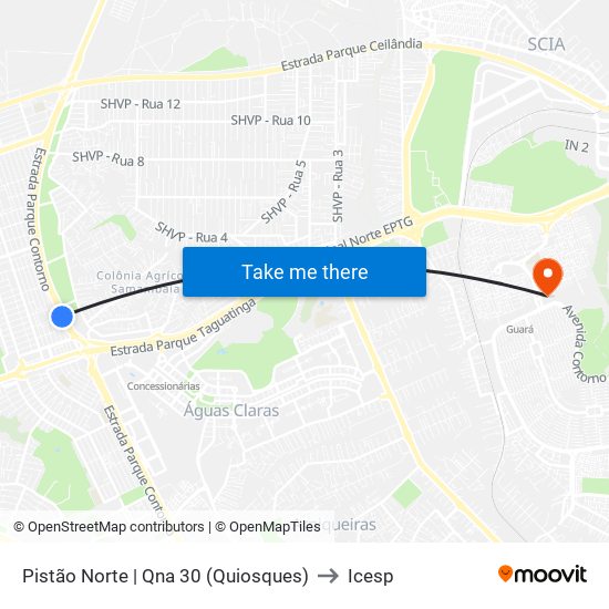 Pistão Norte | Qna 30 (Quiosques) to Icesp map