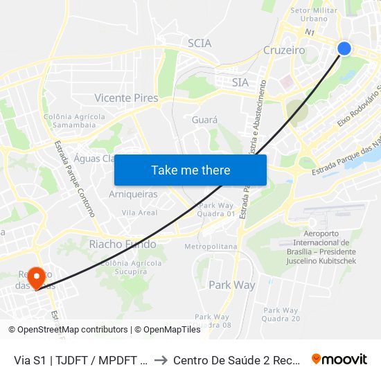 Via S1 | TJDFT / MPDFT / Palácio do Buriti to Centro De Saúde 2 Recanto Das Emas- Df map