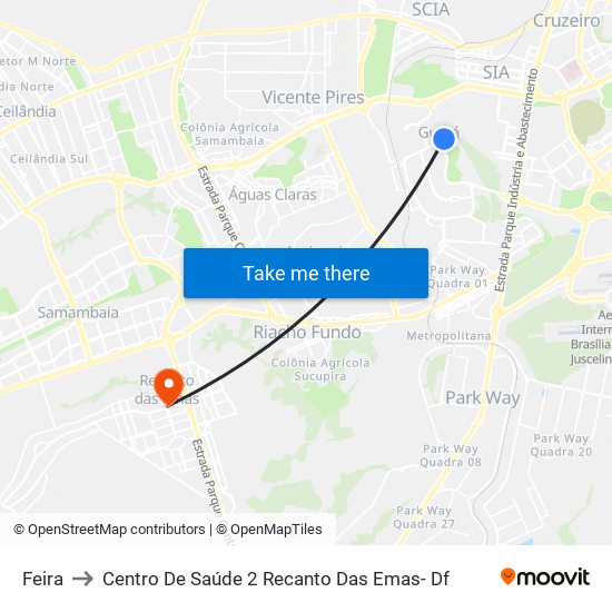Feira to Centro De Saúde 2 Recanto Das Emas- Df map