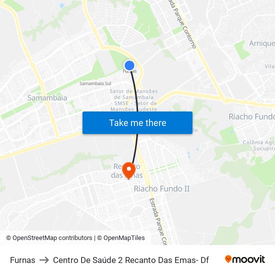 Furnas to Centro De Saúde 2 Recanto Das Emas- Df map