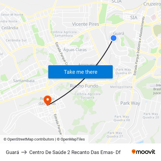 Guará to Centro De Saúde 2 Recanto Das Emas- Df map