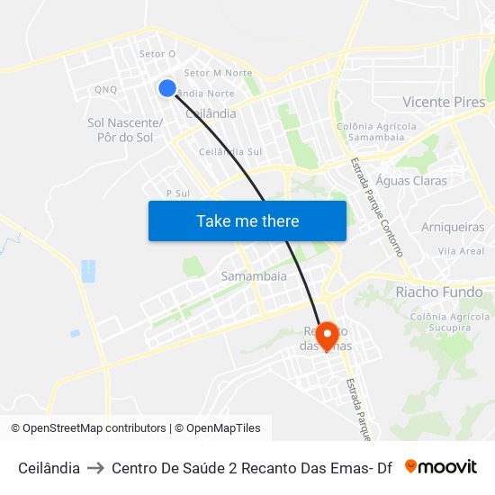 Ceilândia to Centro De Saúde 2 Recanto Das Emas- Df map