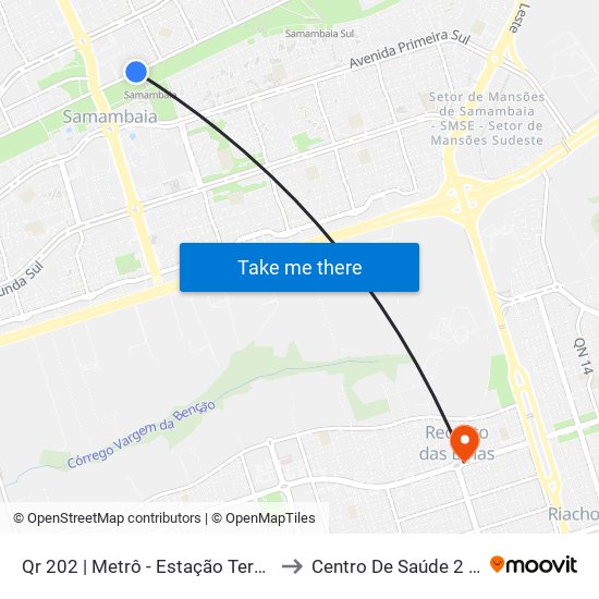 Qr 202 | Metrô - Estação Terminal Samambaia (Lado Oposto) to Centro De Saúde 2 Recanto Das Emas- Df map