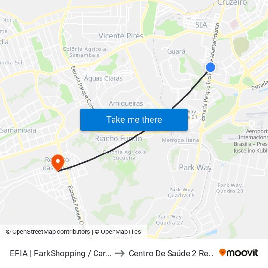 EPIA | ParkShopping / Carrefour (SEMIURBANO) to Centro De Saúde 2 Recanto Das Emas- Df map