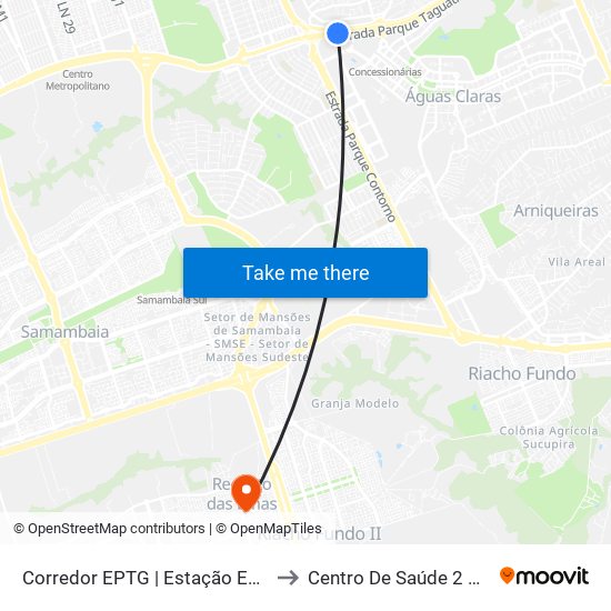 Corredor EPTG | Estação Estrada Parque (Sentido Tag.) to Centro De Saúde 2 Recanto Das Emas- Df map