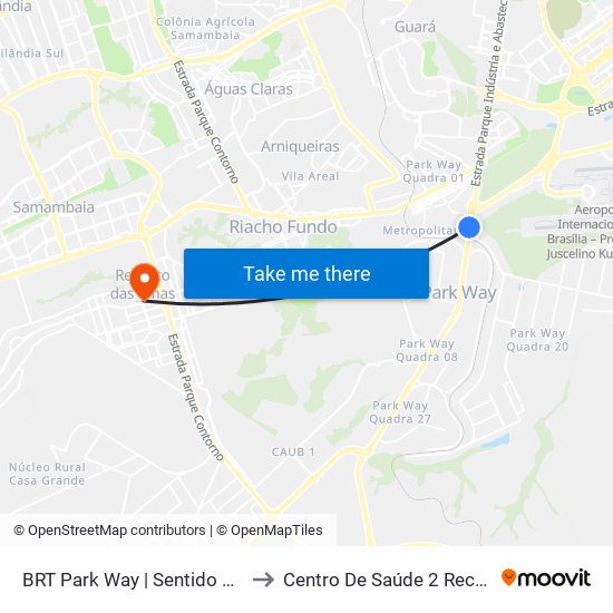 BRT Park Way | Sentido Gama / Santa Maria to Centro De Saúde 2 Recanto Das Emas- Df map