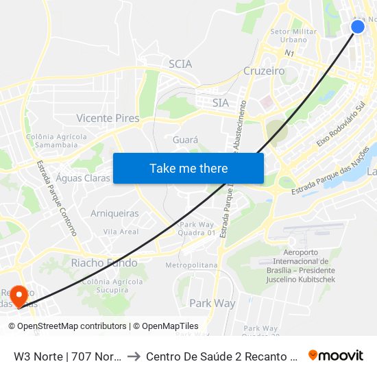 W3 Norte | 707 Norte (CEUB) to Centro De Saúde 2 Recanto Das Emas- Df map