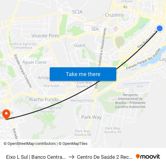 Eixo L Sul | Banco Central / Hospital de Base to Centro De Saúde 2 Recanto Das Emas- Df map