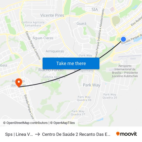 ESPM | Linea Vitta / Embaixada do Iraque to Centro De Saúde 2 Recanto Das Emas- Df map