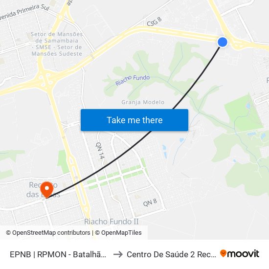 EPNB | RPMON - Batalhão de Polícia Montada to Centro De Saúde 2 Recanto Das Emas- Df map