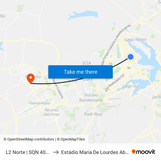 L2 Norte | SQN 406 (UnB / CEAN) to Estádio Maria De Lourdes Abadia;Estadio Abadião map