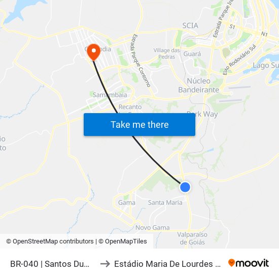 BR-040 | Santos Dumont (Lado Oposto) to Estádio Maria De Lourdes Abadia;Estadio Abadião map