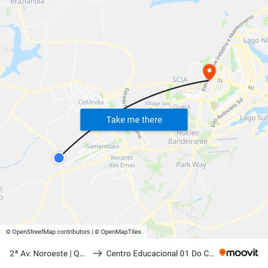 2ª Av. Noroeste | Qd. 833 to Centro Educacional 01 Do Cruzeiro map
