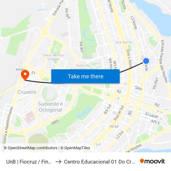 UnB | Fiocruz / Finatec to Centro Educacional 01 Do Cruzeiro map