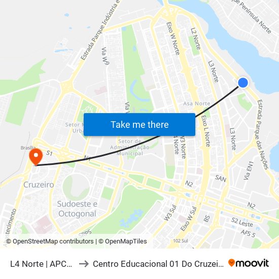 L4 Norte | APCEF to Centro Educacional 01 Do Cruzeiro map