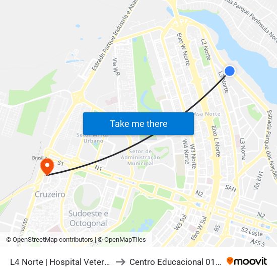 L4 Norte | Hospital Veterinário da UnB to Centro Educacional 01 Do Cruzeiro map