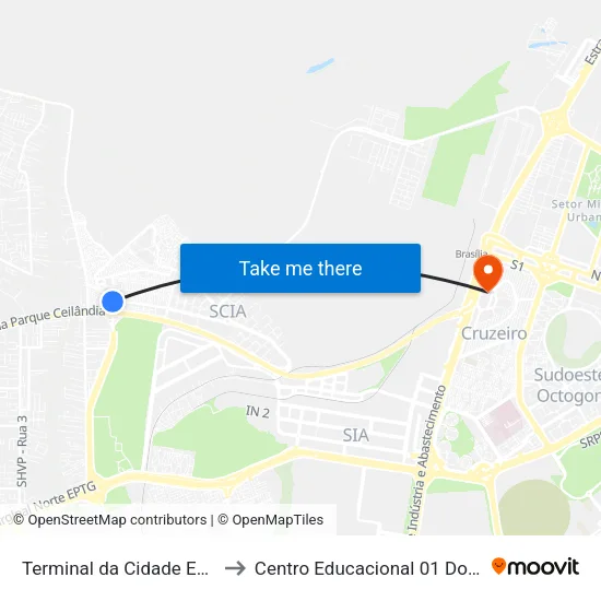 Terminal da Cidade Estrutural to Centro Educacional 01 Do Cruzeiro map