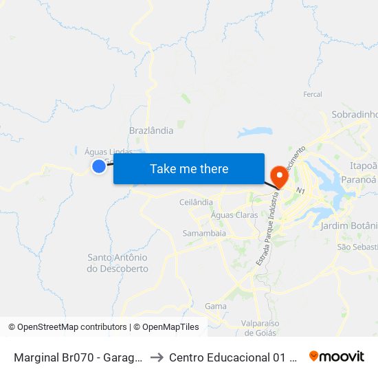 Marginal Br070 - Garagem Da Utb to Centro Educacional 01 Do Cruzeiro map