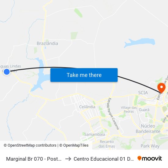 Marginal Br 070 - Posto Ponteio to Centro Educacional 01 Do Cruzeiro map