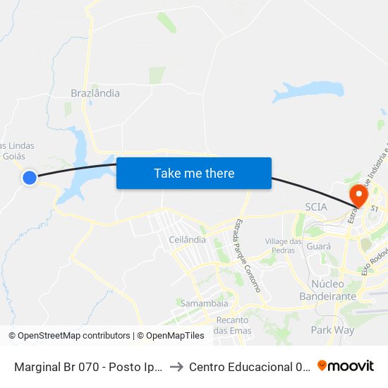 Marginal Br 070 - Posto Ipiranga E Viaduto to Centro Educacional 01 Do Cruzeiro map