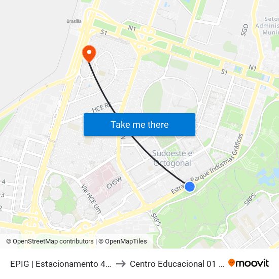 EPIG | Estacionamento 4 / SQSW 102 to Centro Educacional 01 Do Cruzeiro map